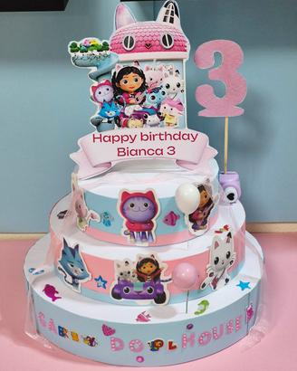 torta decorativa compleanno tema Gabby Dollhouse 