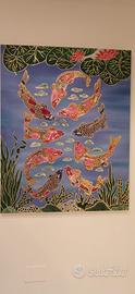 quadro con carpe koi originale indonesiano 