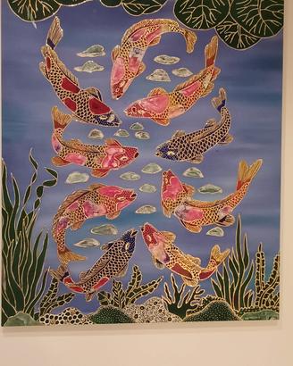 quadro con carpe koi originale indonesiano 