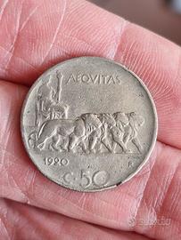 moneta 50 centesimi  leoni 1920