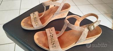 Sandali Frau zeppa e pelle camoscio 39 cinturino