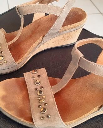 Sandali Frau zeppa e pelle camoscio 39 cinturino