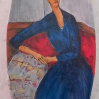 Piatto ovale dipinto a mano stile Modigliani 40x17