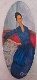 Piatto ovale dipinto a mano stile Modigliani 40x17
