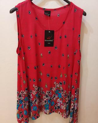 Top lungo rosso a fiori GuoDil taglia XL/2XL