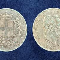 5 Lire 1872 M moneta Argento Italia Scudo Milano