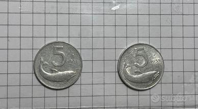Moneta 5 lire del 1951 e del 1955