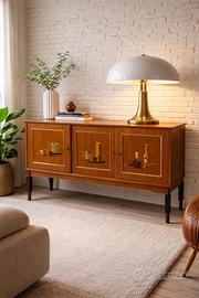 Sideboard anni ’50/’60 in noce, 3 ante decorate