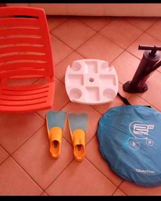 Tenda quechua, pinne, pompa index, sedia 
