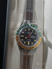 Orologio Timex q quartz ghiera verde oro
