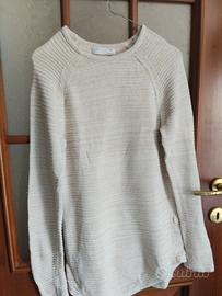 maglia lunga donna cotone beige 