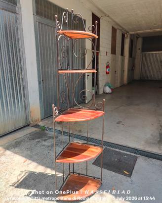 Mobiletto Angolare Scaffale legno massello/ferro