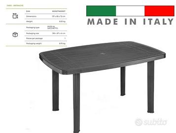 Tavolo Rettangolare Faro Antracite 137x85 cm