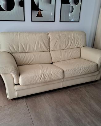 Divano Letto in Pelle Beige Château d'Ax – 3 Posti