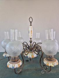 Lampadario vintage 5 luci in ottone e ceramica dec