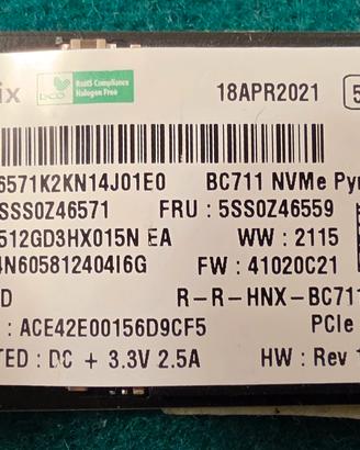 SSD NVME 512GB PCIE GEN3 X 4