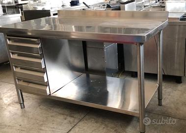 TAVOLO IN ACCIAIO INOX CON RIPIANO E ALZATINA E CA