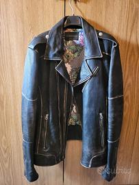 Chiodo Biker nero in vera pelle D'Arienzo