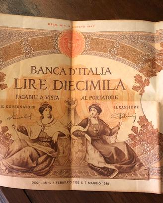`Banconota 10.000 Lire 1947 Banca Italia Vintage