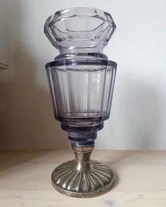 Raro Vaso Art Decò in cristallo viola e argento 