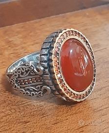 anello uomo solitario argento 925 corniola etnico