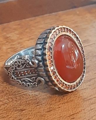 anello uomo solitario argento 925 corniola etnico