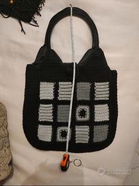 borsa all'uncinetto nera - grigia lur ascott