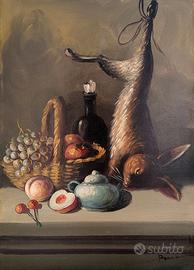 Dipinto olio su tela, d'epoca, natura morta
