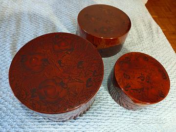 Set tre scatole portagioie cucito svuotatasche