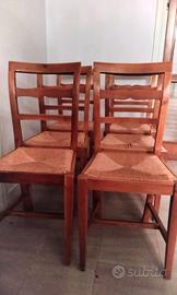 6 Sedie Rustiche Legno Massello con Seduta paglia