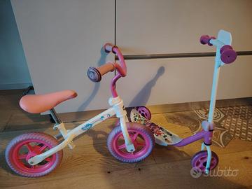 Bici bambina senza pedali e monopattino
