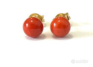 Orecchini oro giallo 18 carati corallo rosso 1,4 g