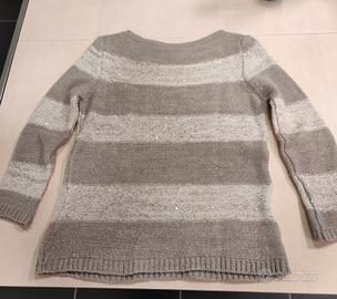Maglione donna a fasce marroni con pajette. Tagl.S