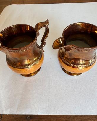Coppia Brocche Antiche Lustro Rame Staffordshire