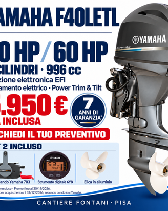 Yamaha F40LETL 40/60 4 cilindri 7 anni garanzia