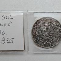 1 SOL PERU' ARGENTO MONETA 1935 SCUDONE AMERICA