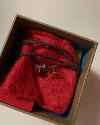 ORECCHINI DODO CUORE ORO ROSA CON DIAMANTE NERO