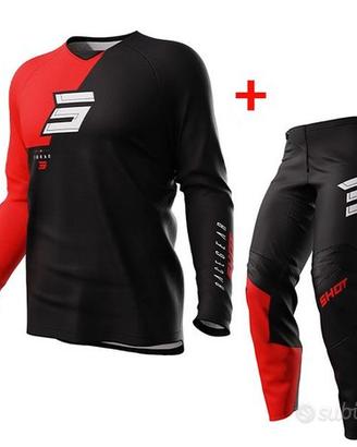 COMPLETO MOTO CROSS MAGLIA + PANTALONE SHOT ROSSO