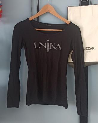 Maglia Motivi nera manica lunga Scritta con strass
