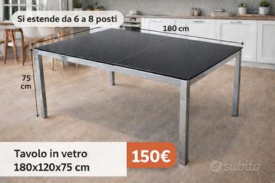 Tavolo in vetro allungabile 180x120 6 - 8 posti