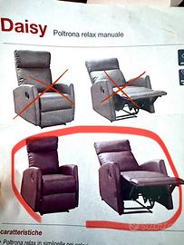 Poltrona relax manuale in similpelle col. bordeaux