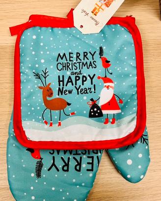 Set guanto forno e presina Merry Christmas