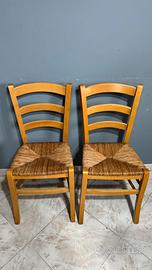 4 sedie legno massello seduta paglia intrecciata