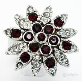 Anello Vintage Argento 925 Fiore Rosso Granato