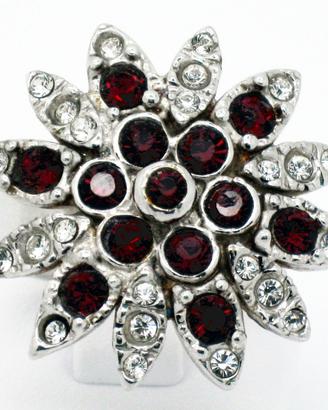 Anello Vintage Argento 925 Fiore Rosso Granato