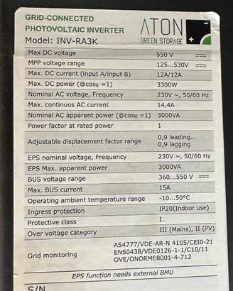 Inverter Aton 3kw 48v grid/isola