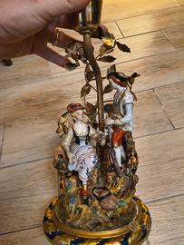 Antica Scultura Lampada Porcellana Sevres Scena Ro