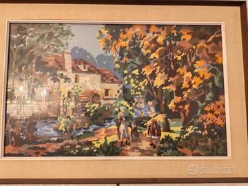 Quadro ricamo mezzo punto vintage fatto a mano