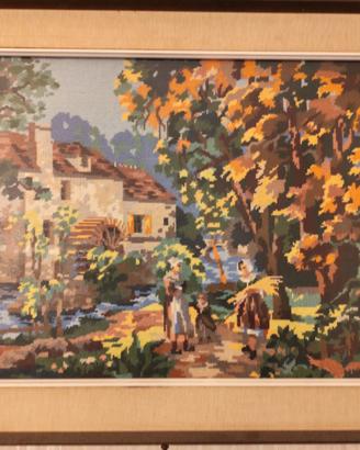 Quadro ricamo mezzo punto vintage fatto a mano