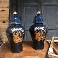 coppia di potiche vasi in ceramica blu